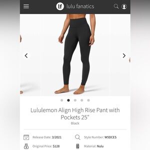 Lululemon Align High Rise Pant with Pockets 25”